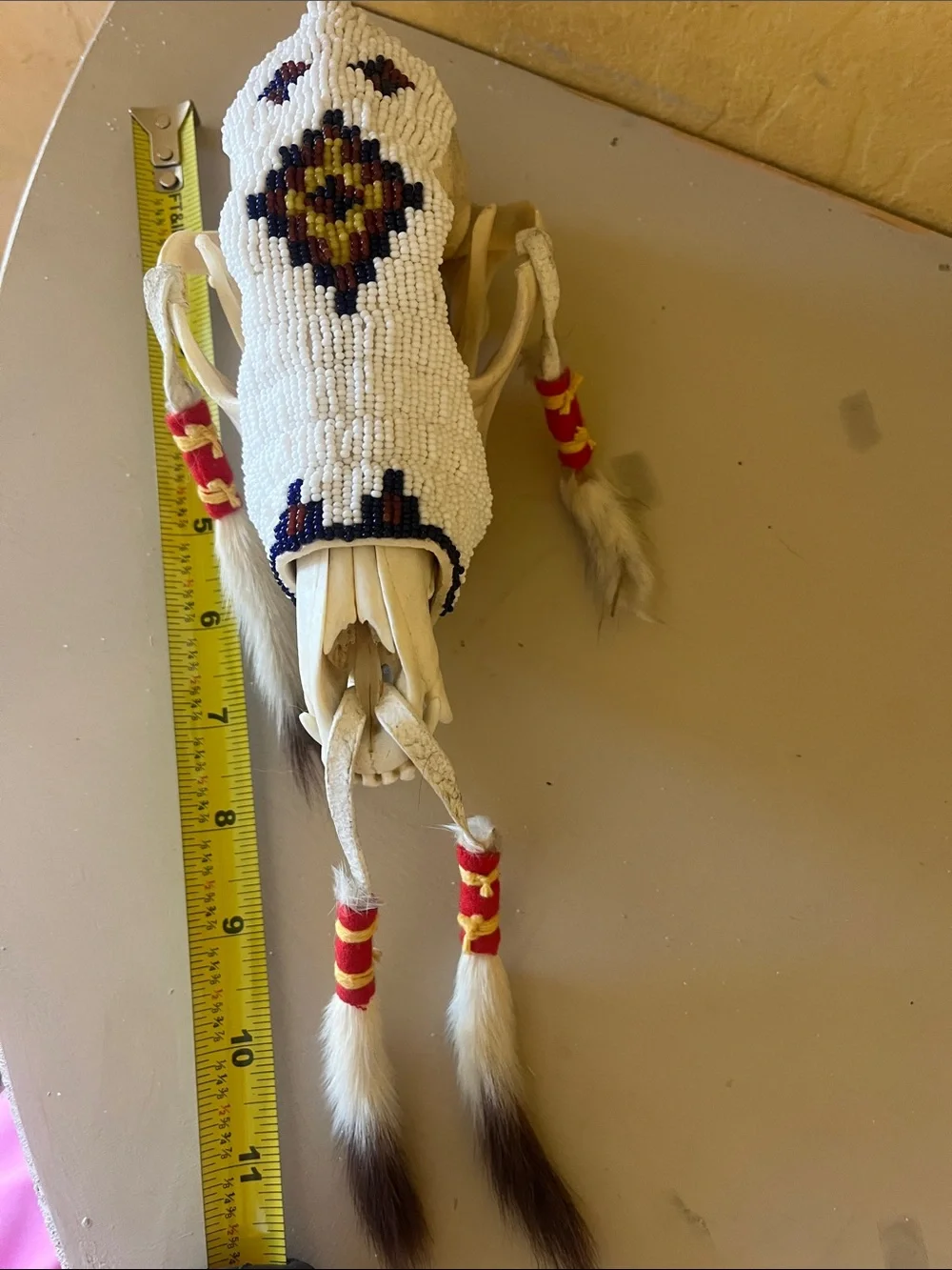 White Beaded Southwestern Wall Hanging with Feather Accents